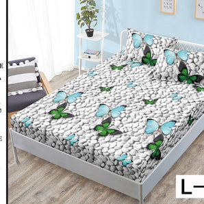Cearceaf cu elastic + 2 fețe de pernă 180x200  - fluturi și sakura