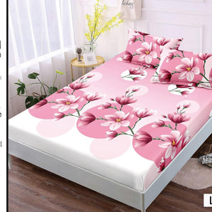 Cearceaf cu elastic + 2 fețe de pernă 180x200  - magnolii