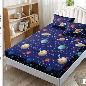 Cearceaf cu elastic + 2 fețe de pernă 180x200  - sistemul solar