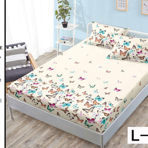 Cearceaf cu elastic + 2 fețe de pernă 180x200  - pene și fluturi