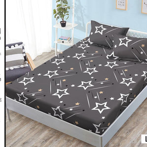 Cearceaf cu elastic + 2 fețe de pernă 180x200  - steluțe