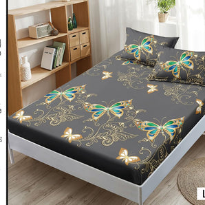 Cearceaf cu elastic + 2 fețe de pernă 180x200  - grădina cu flori