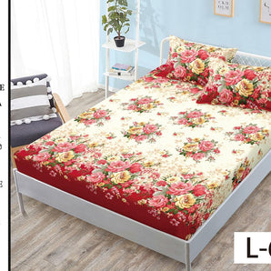 Cearceaf cu elastic + 2 fețe de pernă 180x200  - grădina cu flori
