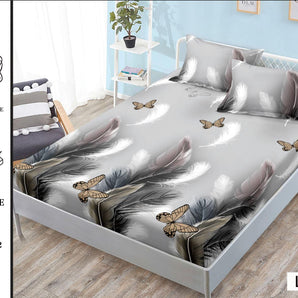 Cearceaf cu elastic + 2 fețe de pernă 180x200  - pene gri și fluturi