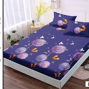 Cearceaf cu elastic + 2 fețe de pernă 180x200  - păpădii mov