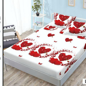 Cearceaf cu elastic + 2 fețe de pernă 180x200  - iubire