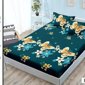 Cearceaf cu elastic + 2 fețe de pernă 180x200  - fluturi portocalii destrămați