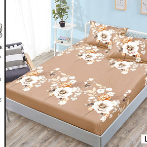 Cearceaf cu elastic + 2 fețe de pernă 180x200  - flori mov