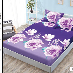 Cearceaf cu elastic + 2 fețe de pernă 180x200  - hortensii mov