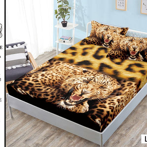 Cearceaf cu elastic + 2 fețe de pernă 180x200  - leopard furios